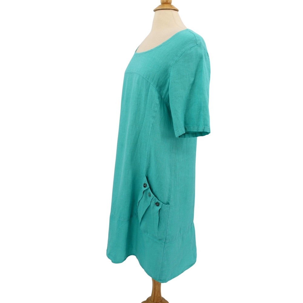 CLICK By Color Me‎ Cotton turquoise Linen Dress Medium Lagenlook Vintage - Picture 2 of 10